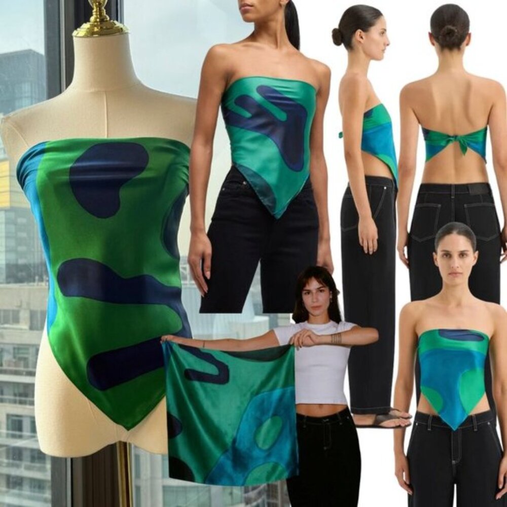 🆕 SIR THE LABEL 🧿 NWOT Frankie Scarf, Blue Green Hues - Print by Frankie Tobin